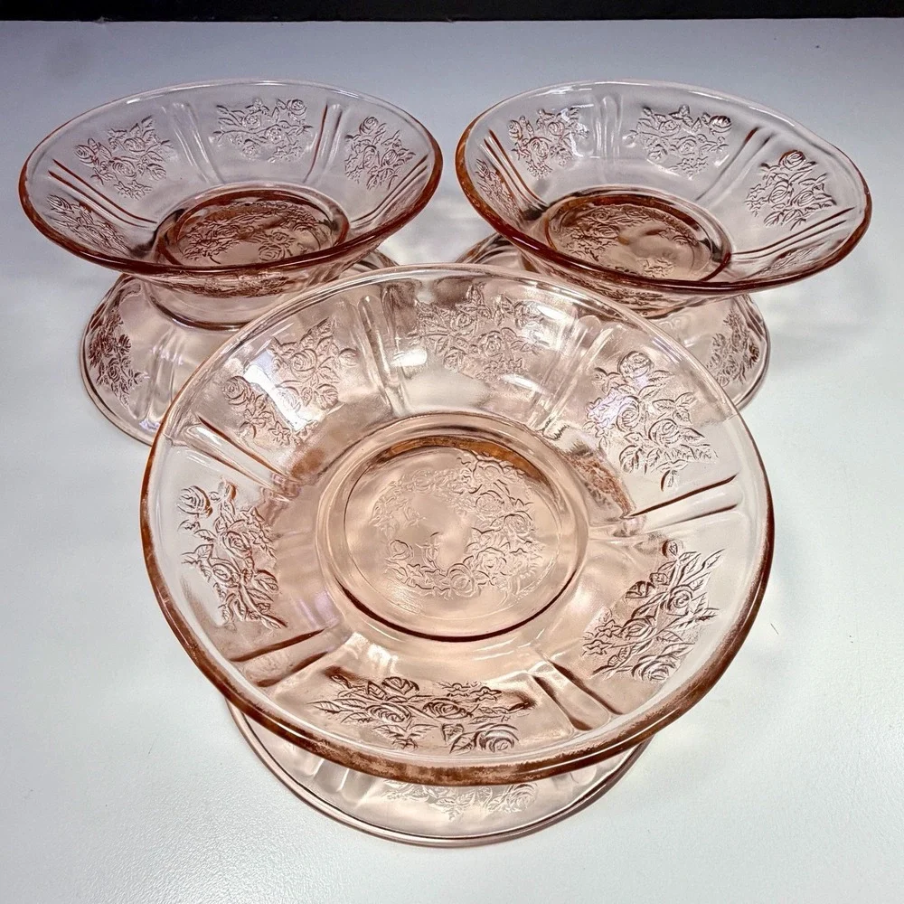 Federal Glass Sharon Cabbage Rose Pink Depression Glass 5